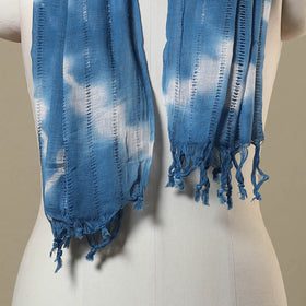 Blue Tie-Dye Cotton Shibori Stole with Tassels