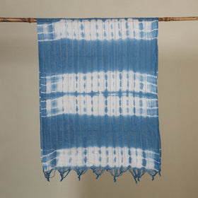 Blue Tie-Dye Cotton Shibori Stole with Tassels