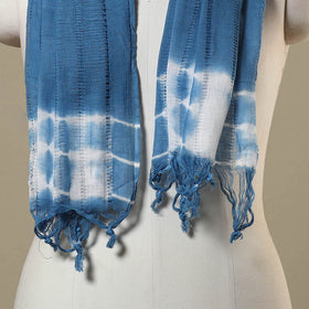 Blue Tie-Dye Cotton Shibori Stole with Tassels