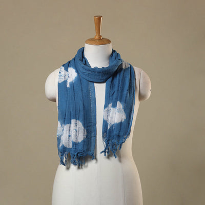 Blue Tie-Dye Cotton Shibori Stole with Tassels