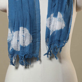 Blue Tie-Dye Cotton Shibori Stole with Tassels
