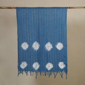 Blue Tie-Dye Cotton Shibori Stole with Tassels