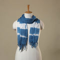 Blue Tie-Dye Cotton Shibori Stole with Tassels