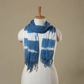 Blue Tie-Dye Cotton Shibori Stole with Tassels