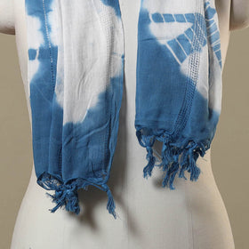 Blue Tie-Dye Cotton Shibori Stole with Tassels