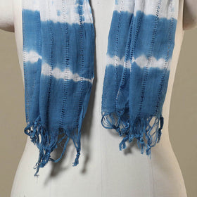 Blue Tie-Dye Cotton Shibori Stole with Tassels