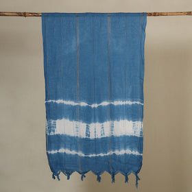 Blue Tie-Dye Cotton Shibori Stole with Tassels