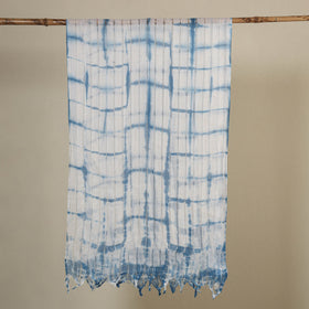 Blue - tie-dye cotton shibori stole with tassels 25