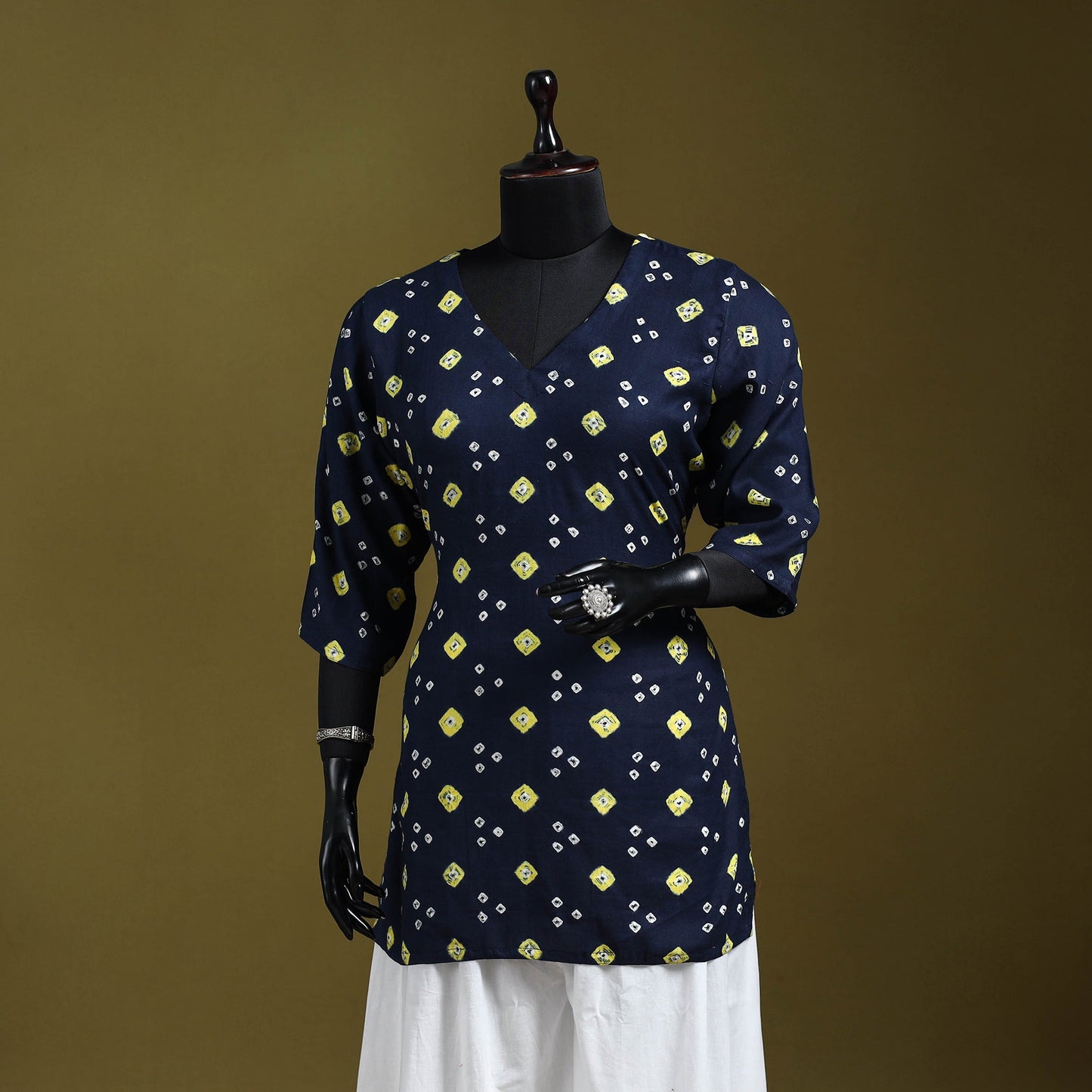 Blue - tie-dye cotton short bandhani kurta 04 - handcrafted