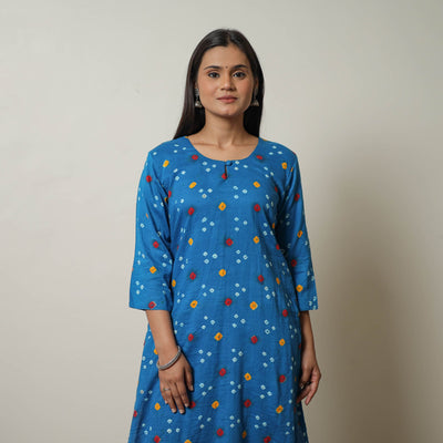 Blue - tie & dye cotton straight bandhani kurta 04