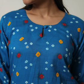 Blue - tie & dye cotton straight bandhani kurta 04