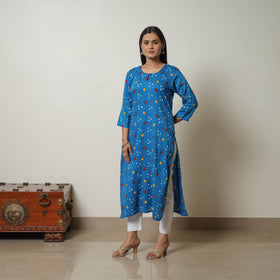 Blue - tie & dye cotton straight bandhani kurta 04