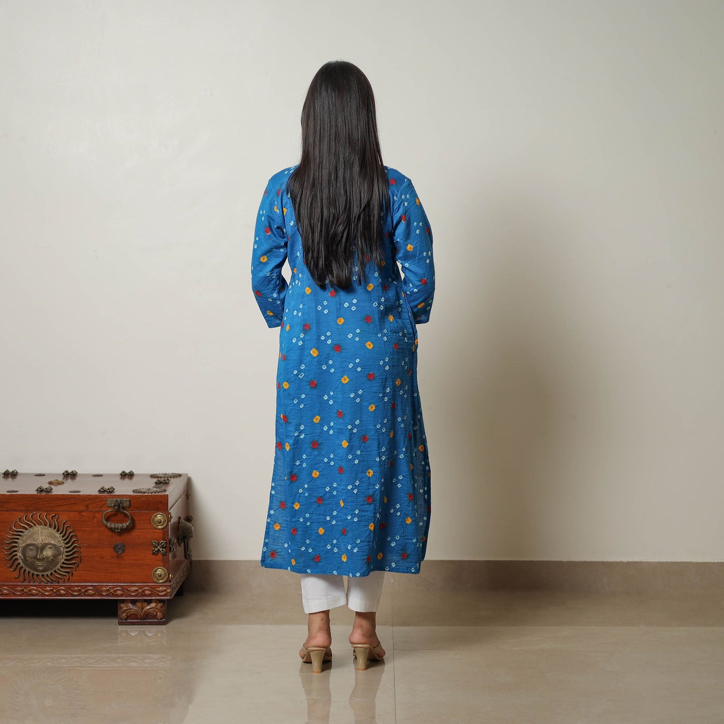 Blue - tie & dye cotton straight bandhani kurta 04