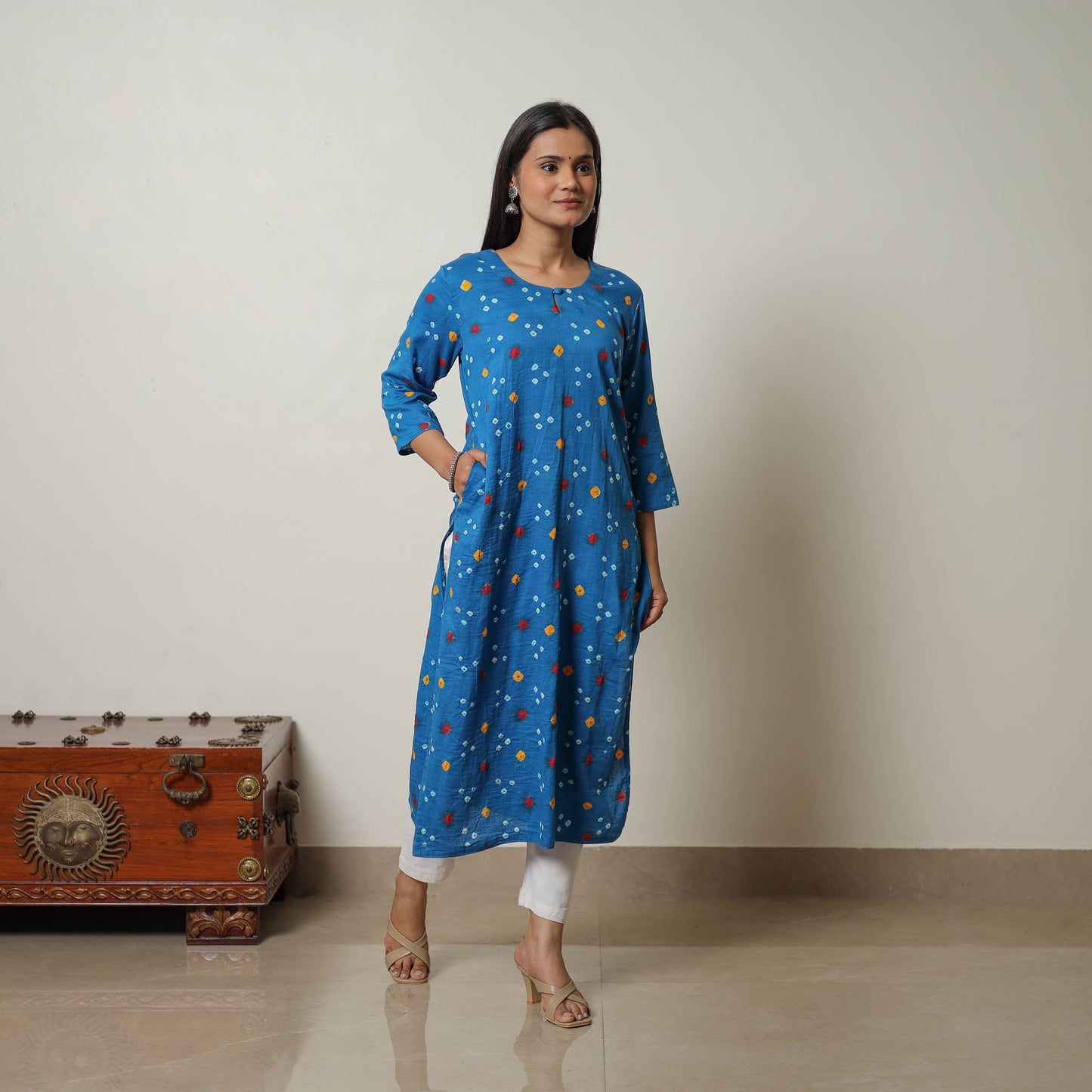 Blue - tie & dye cotton straight bandhani kurta 04