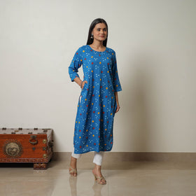 Blue - tie & dye cotton straight bandhani kurta 04