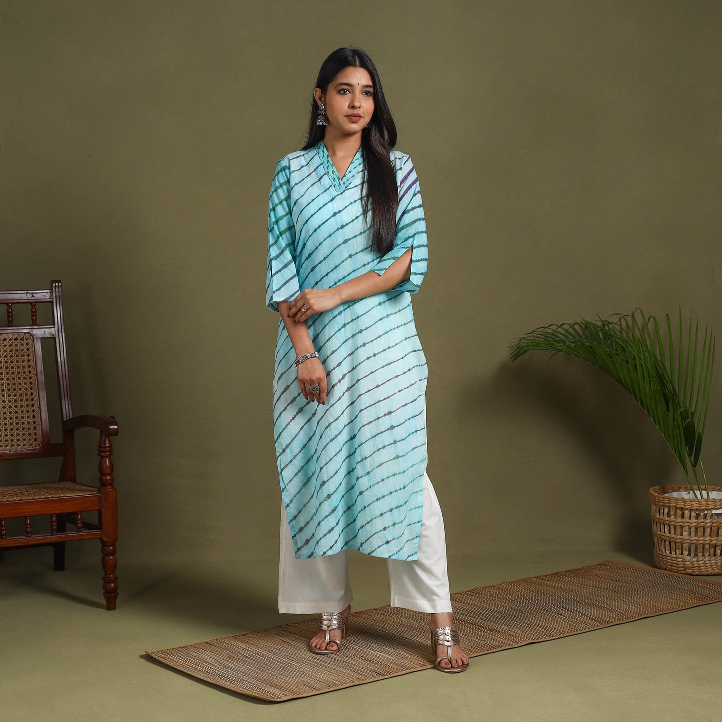 Blue Tie-Dye Cotton Straight Leheriya Kurta