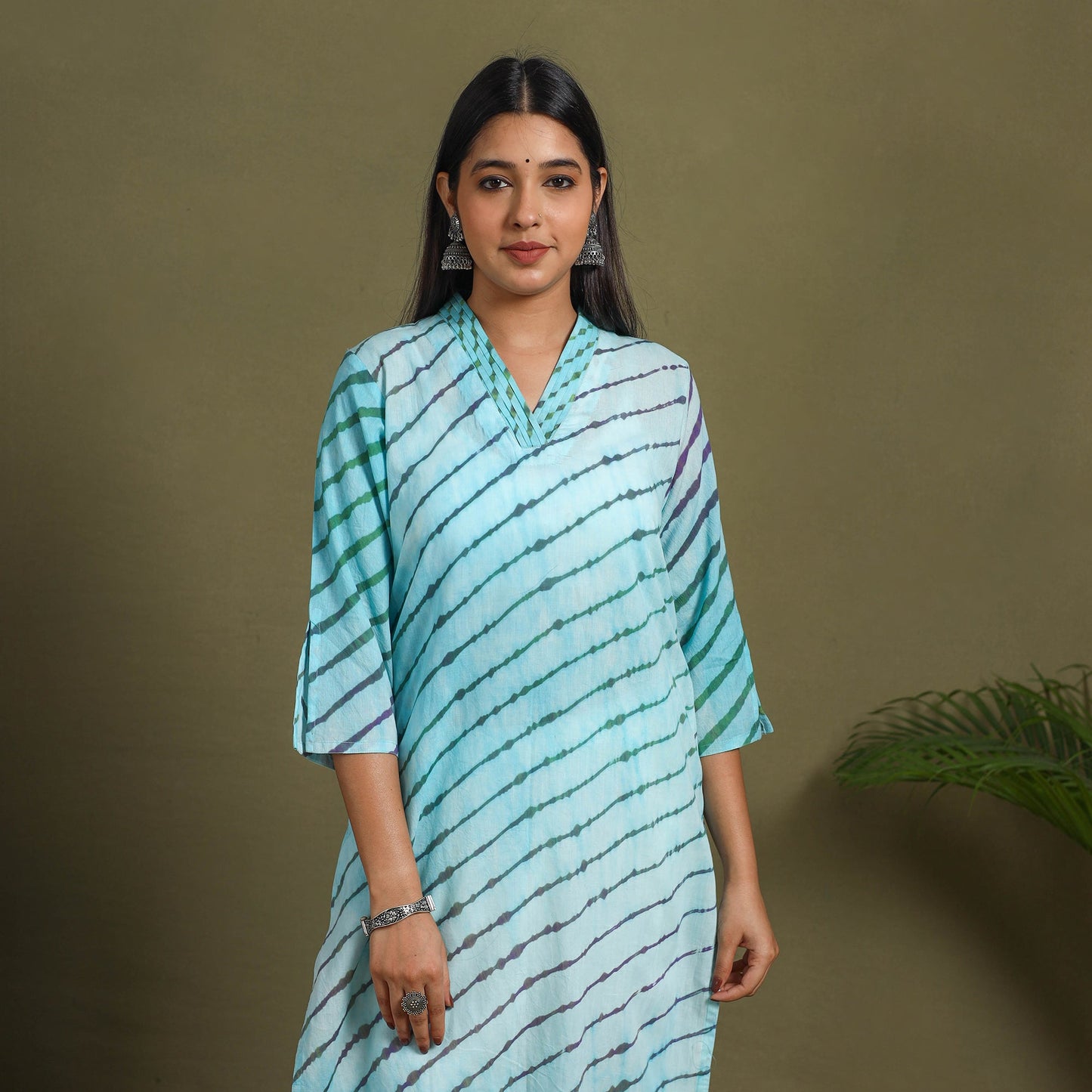 Blue Tie-Dye Cotton Straight Leheriya Kurta