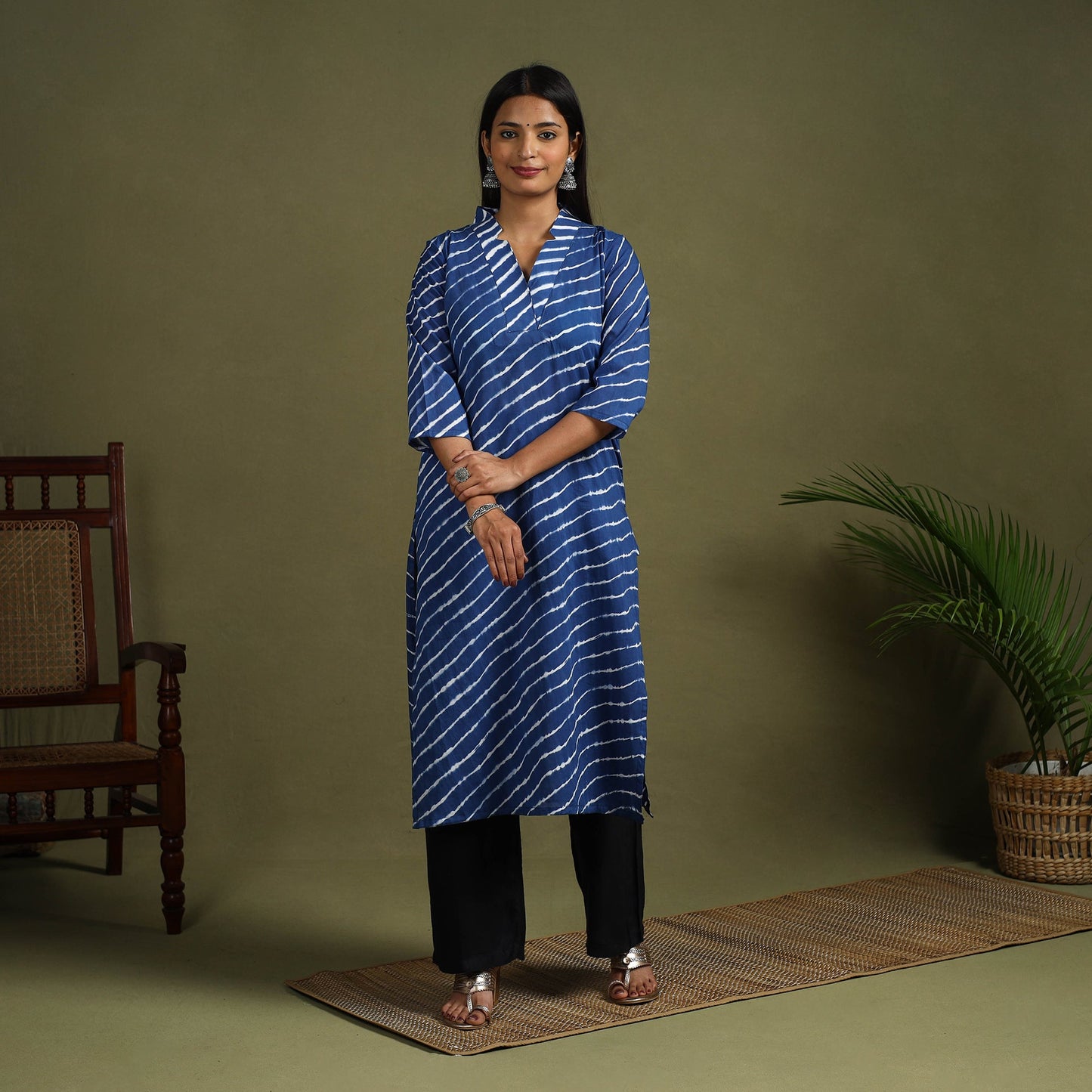 Buy Blue Tie-Dye Cotton Straight Leheriya Kurta