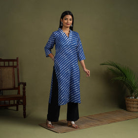 Buy Blue Tie-Dye Cotton Straight Leheriya Kurta