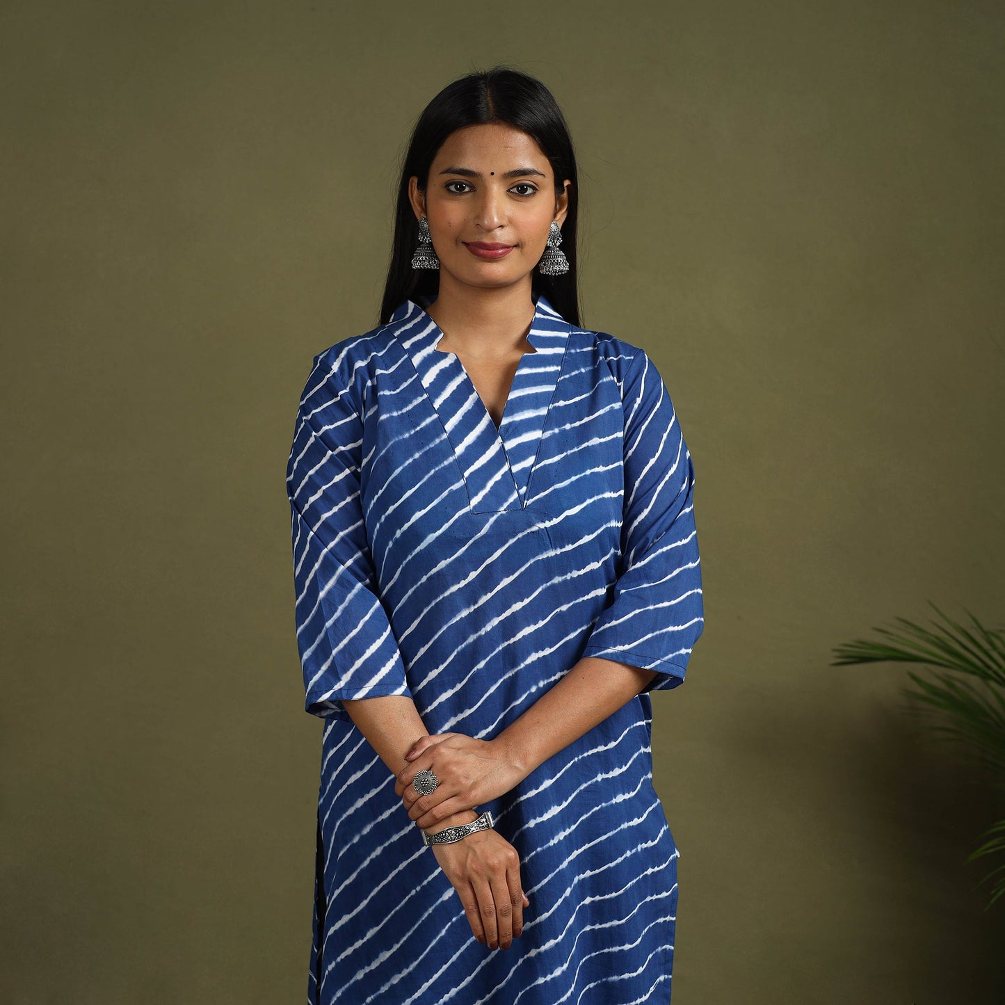 Buy Blue Tie-Dye Cotton Straight Leheriya Kurta
