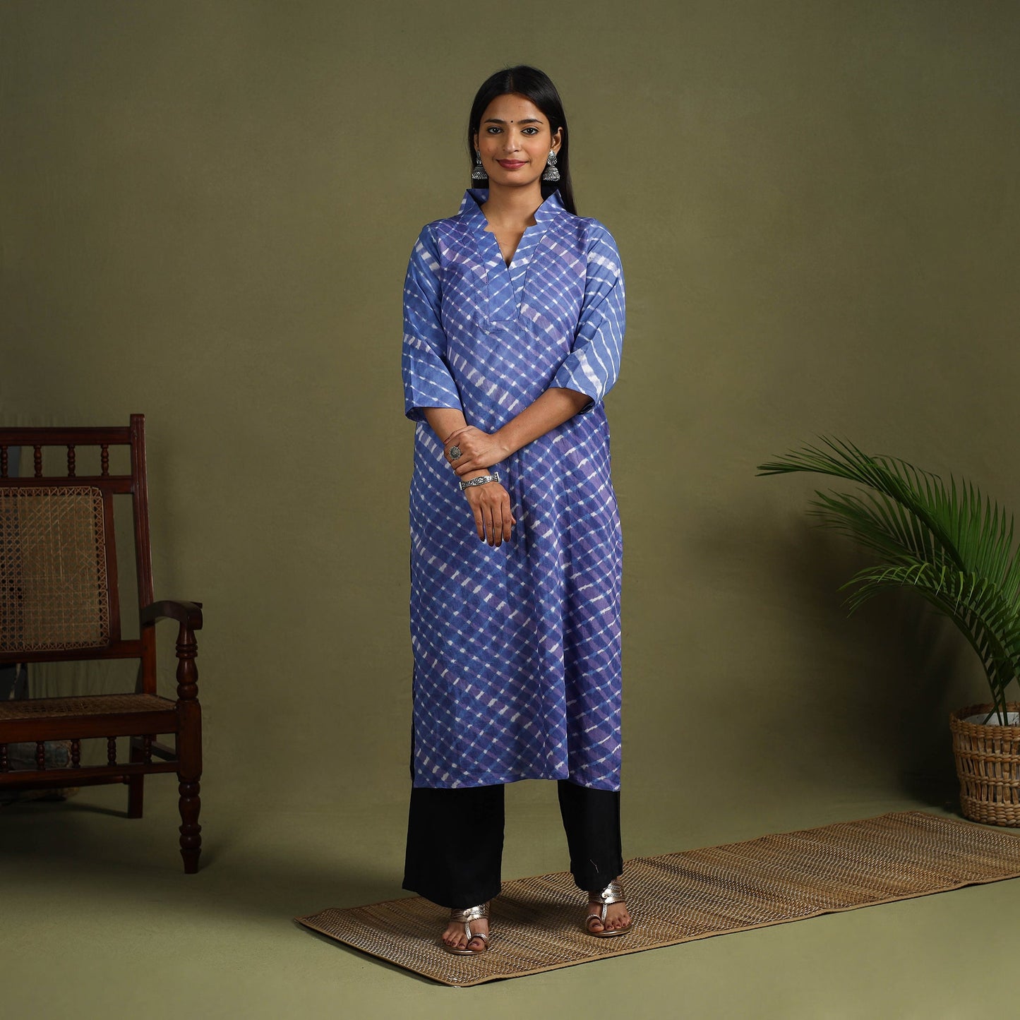 Buy Blue Tie-Dye Cotton Straight Leheriya Kurta