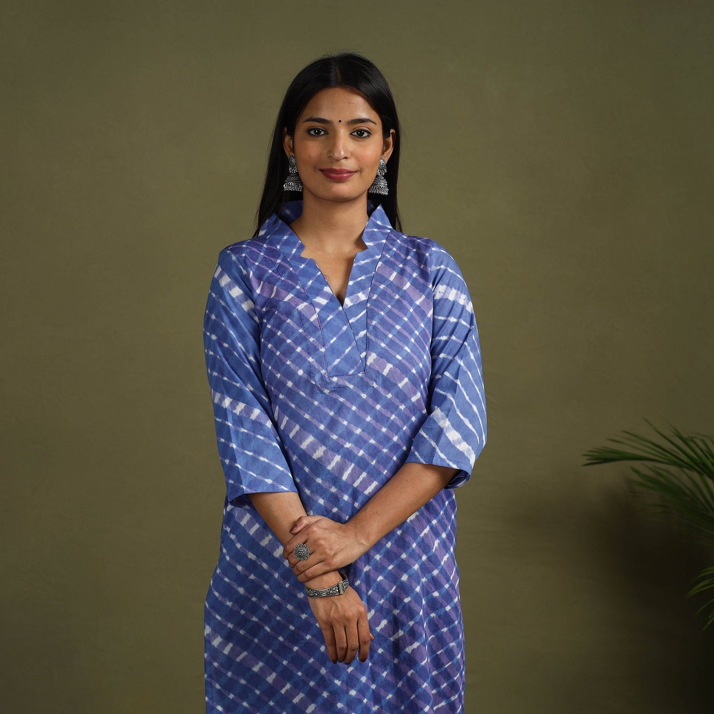 Buy Blue Tie-Dye Cotton Straight Leheriya Kurta