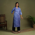 Buy Blue Tie-Dye Cotton Straight Leheriya Kurta