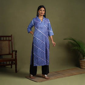 Buy Blue Tie-Dye Cotton Straight Leheriya Kurta