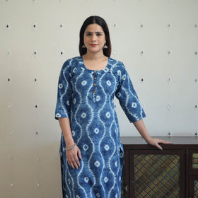  Blue Tie & Dye Cotton Straight Shibori Kurta for Women