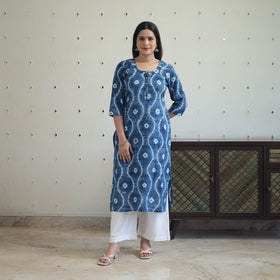  Blue Tie & Dye Cotton Straight Shibori Kurta for Women