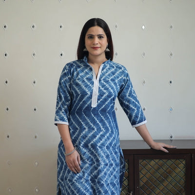  Blue Tie & Dye Cotton Straight Shibori Kurta for Women