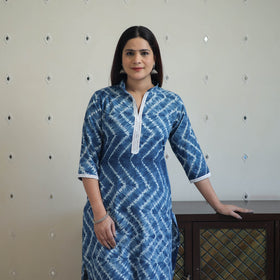  Blue Tie & Dye Cotton Straight Shibori Kurta for Women