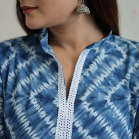  Blue Tie & Dye Cotton Straight Shibori Kurta for Women