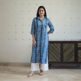 Buy Blue Tie & Dye Cotton Straight Shibori Kurta