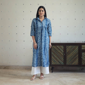 Buy Blue Tie & Dye Cotton Straight Shibori Kurta