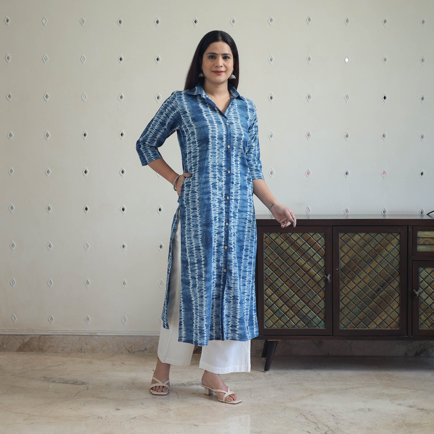 Buy Blue Tie & Dye Cotton Straight Shibori Kurta