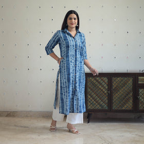 Buy Blue Tie & Dye Cotton Straight Shibori Kurta