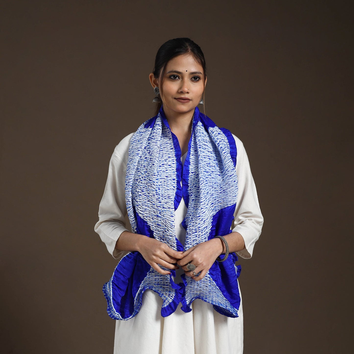 Blue - Tie & Dye Gajji Silk Shibori Stole 07