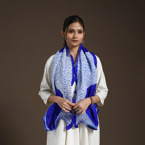 Blue - Tie & Dye Gajji Silk Shibori Stole 07