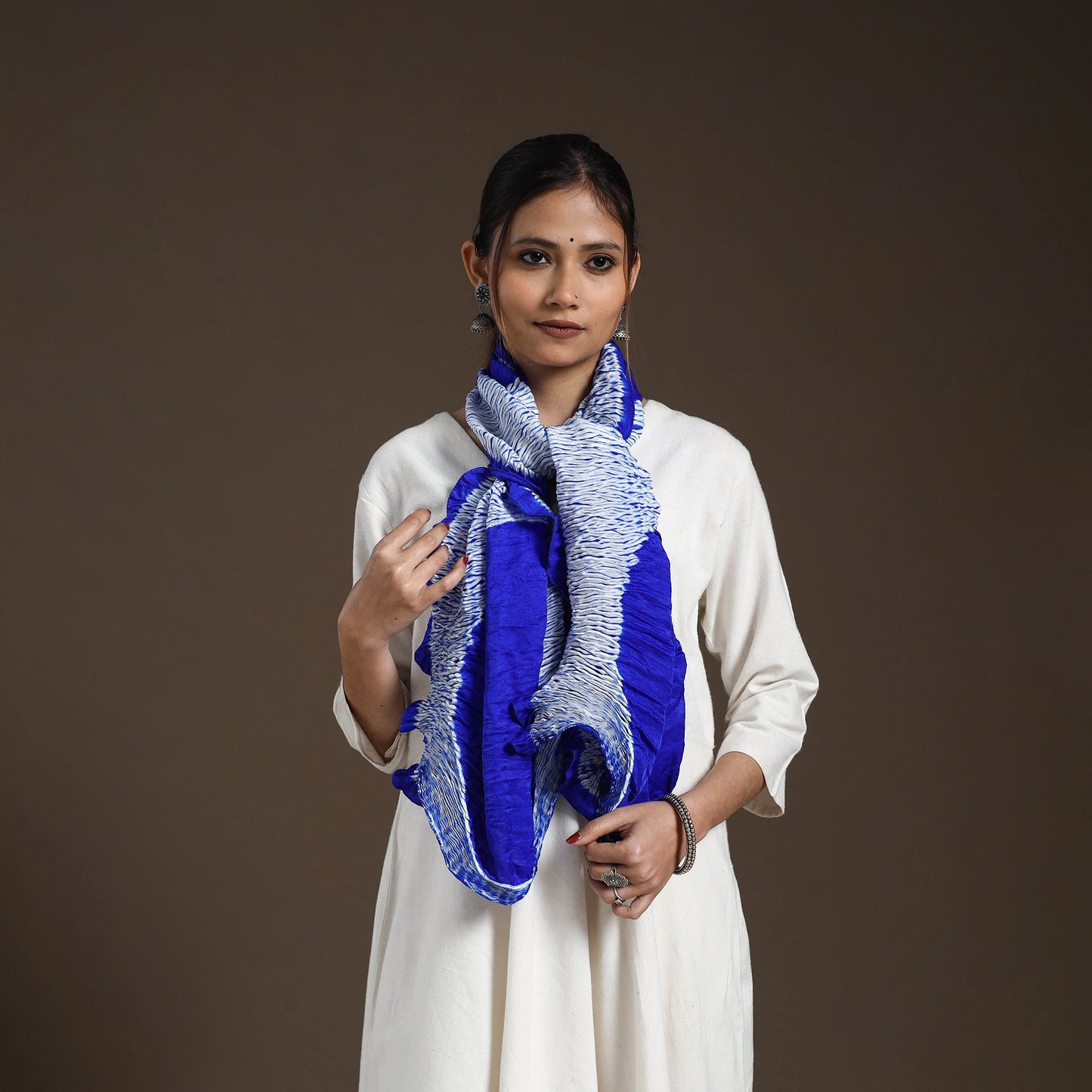Blue - Tie & Dye Gajji Silk Shibori Stole 07
