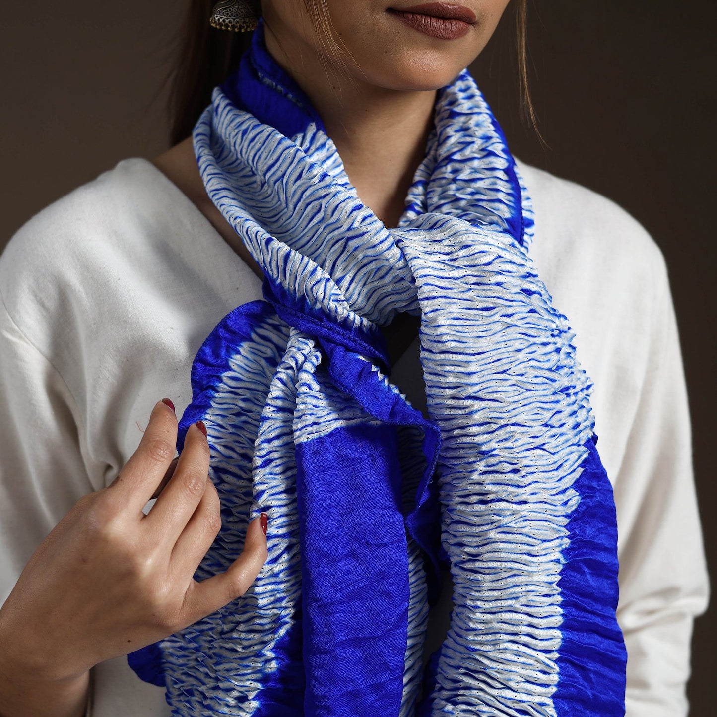 Blue - Tie & Dye Gajji Silk Shibori Stole 07