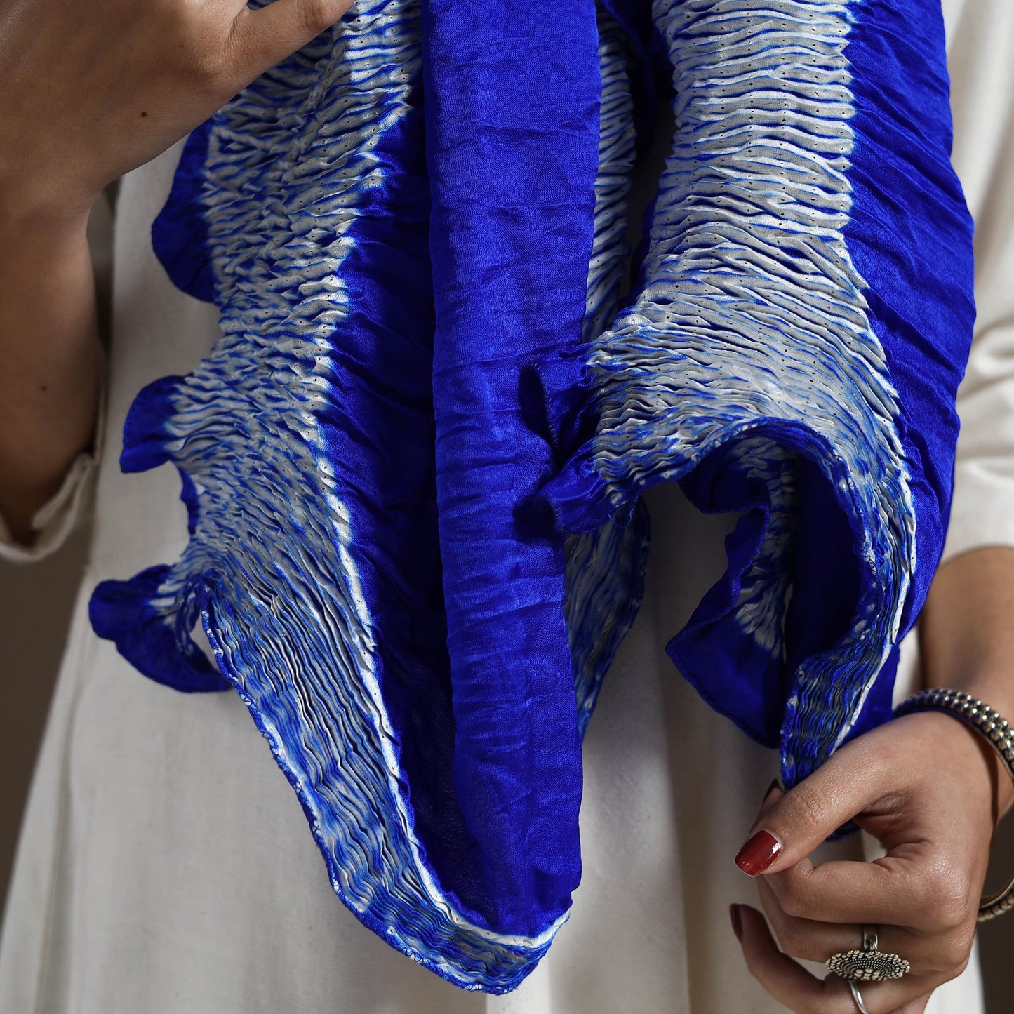 Blue - Tie & Dye Gajji Silk Shibori Stole 07