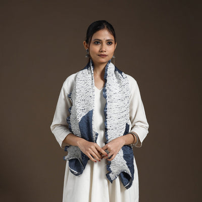 Blue - tie & dye gajji silk shibori stole 09 - handcrafted