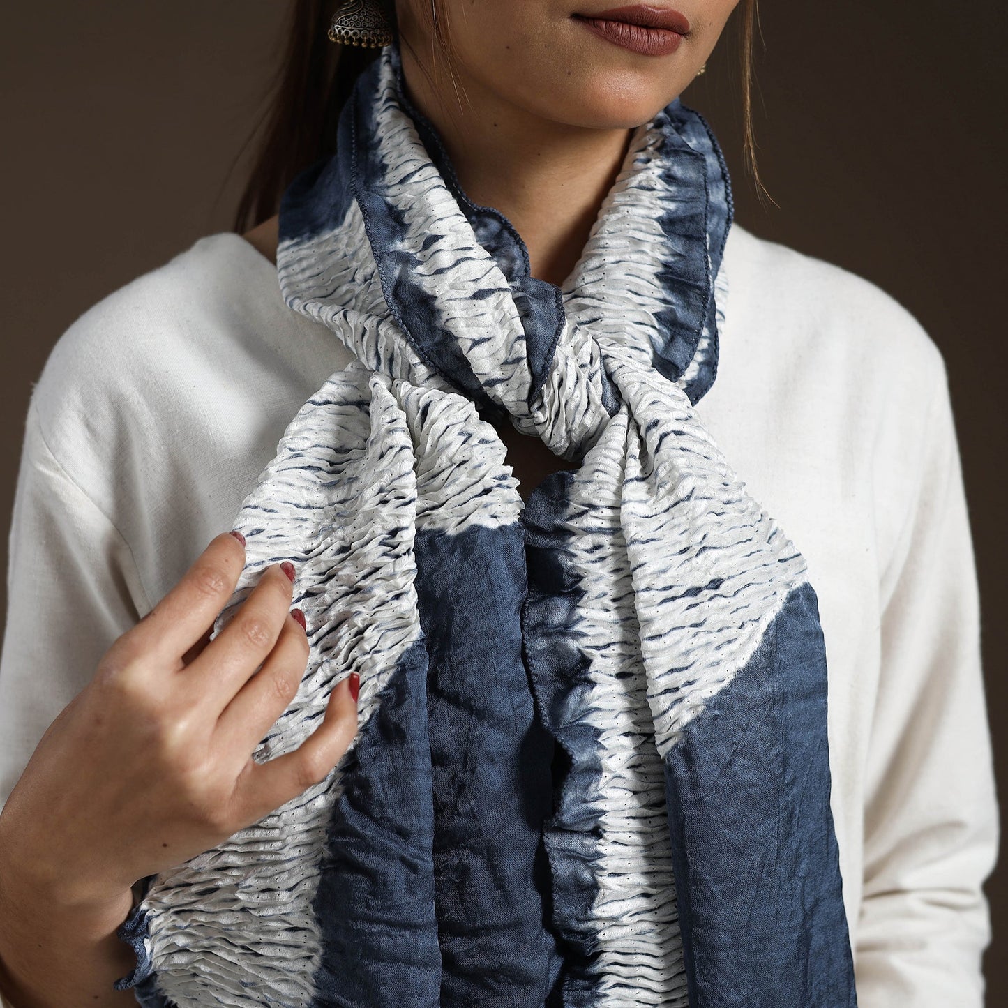 Blue - tie & dye gajji silk shibori stole 09 - handcrafted