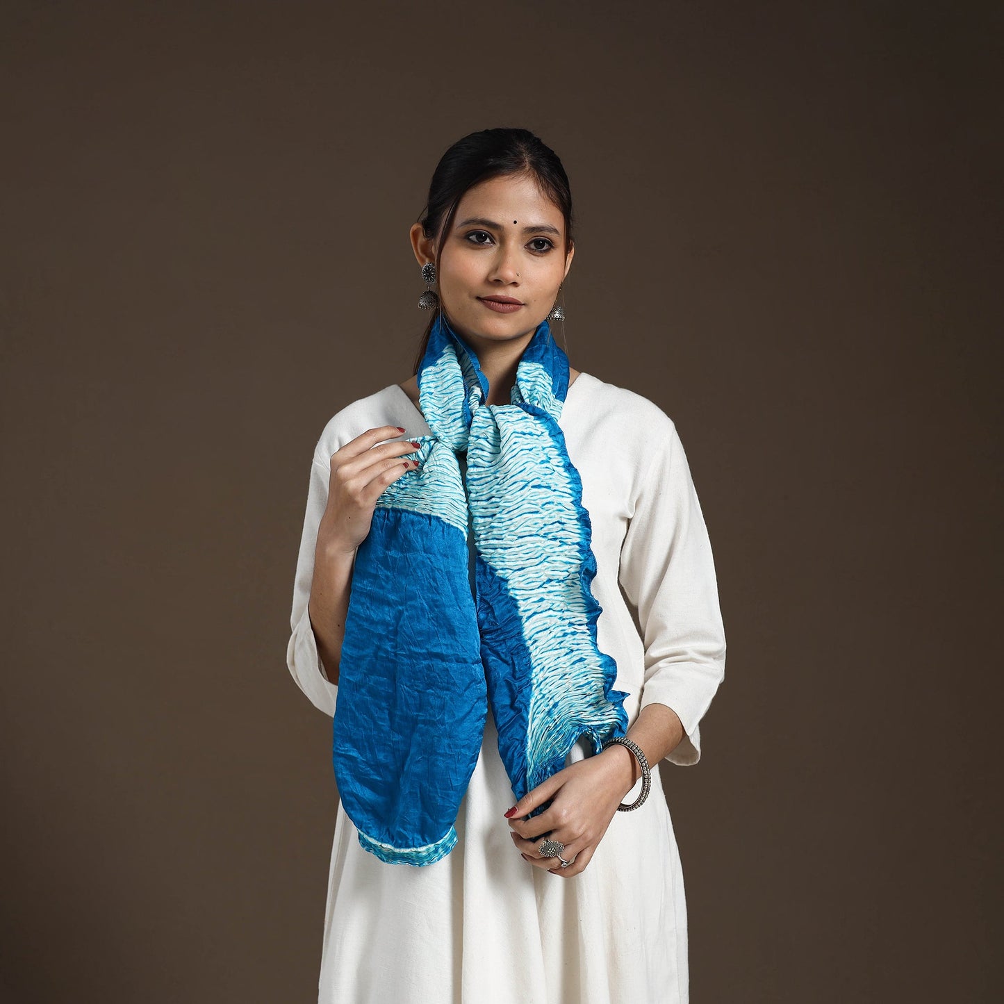 Blue - tie & dye gajji silk shibori stole 14 - handcrafted