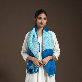 Blue - tie & dye gajji silk shibori stole 14 - handcrafted