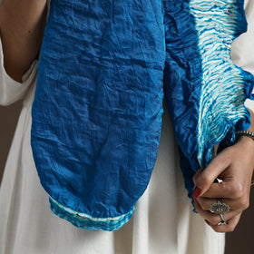 Blue - tie & dye gajji silk shibori stole 14 - handcrafted