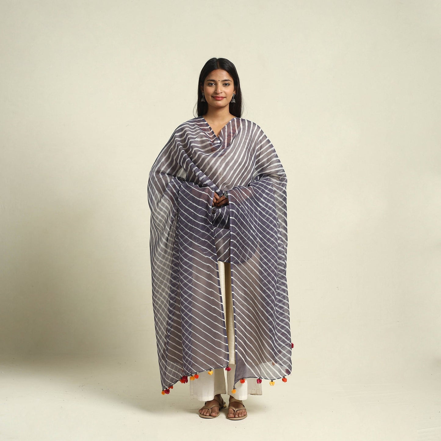 Blue Tie & Dye Kota Doria Cotton Leheriya Dupatta