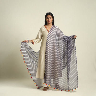 Blue Tie & Dye Kota Doria Cotton Leheriya Dupatta