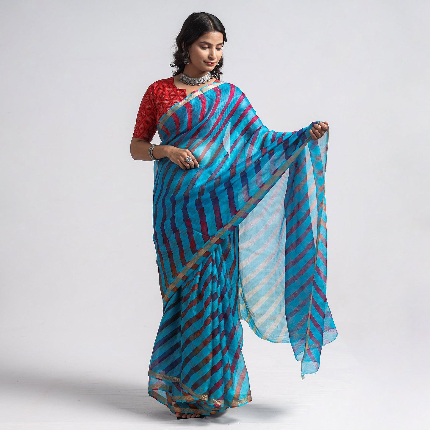  Leheriya Tie-Dye Kota Doria Silk Saree with Zari Border Online 